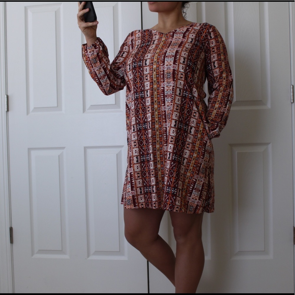 Sahalie | Boho patterned long sleeve dress